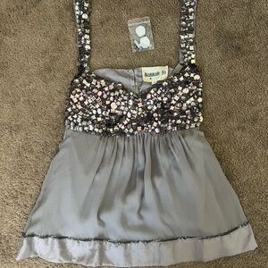 Hannah Jo Embellished beaded bust Gray silk chiffon & Satin Top